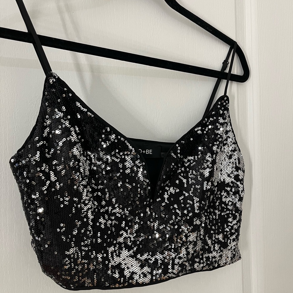 DO+BE Black and Silver Sequin Crop Top